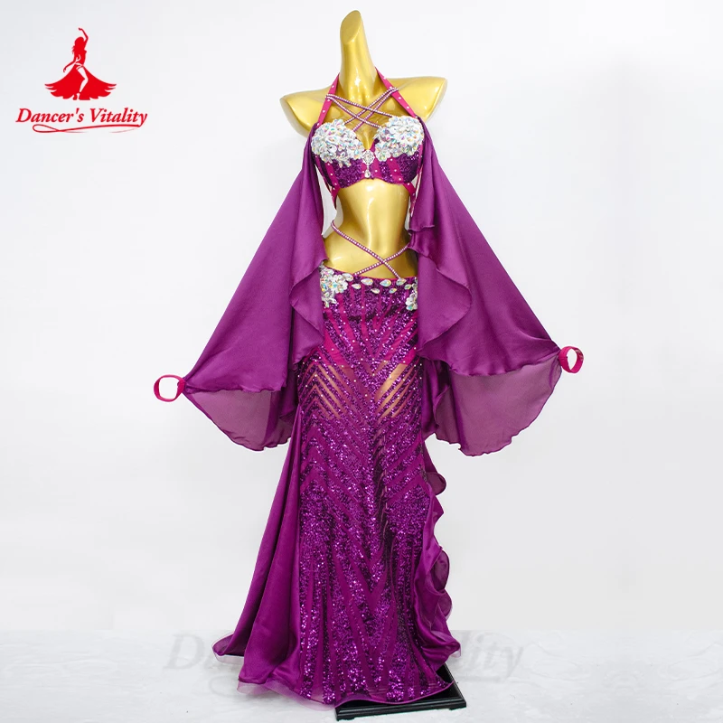 BellyDance Performance Set Women Customized Senior AB Stones Bra+high-end Satin Lace Long Skirt 2pcs Oriental Dance Wear Outfit