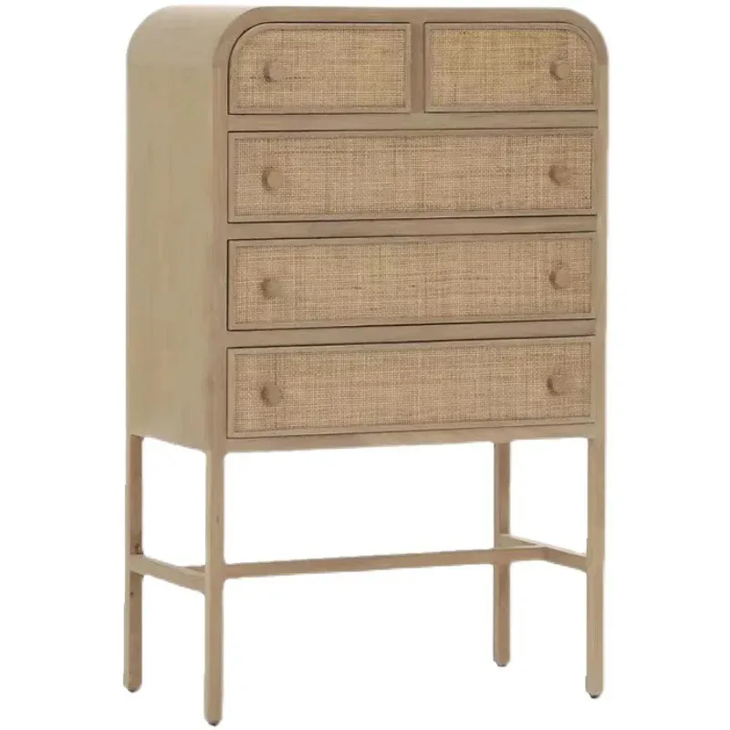 Nordic solid wood rattan side cabinet B & B dining side cabinet drawer cabinet Tonal retro multi-functional locker