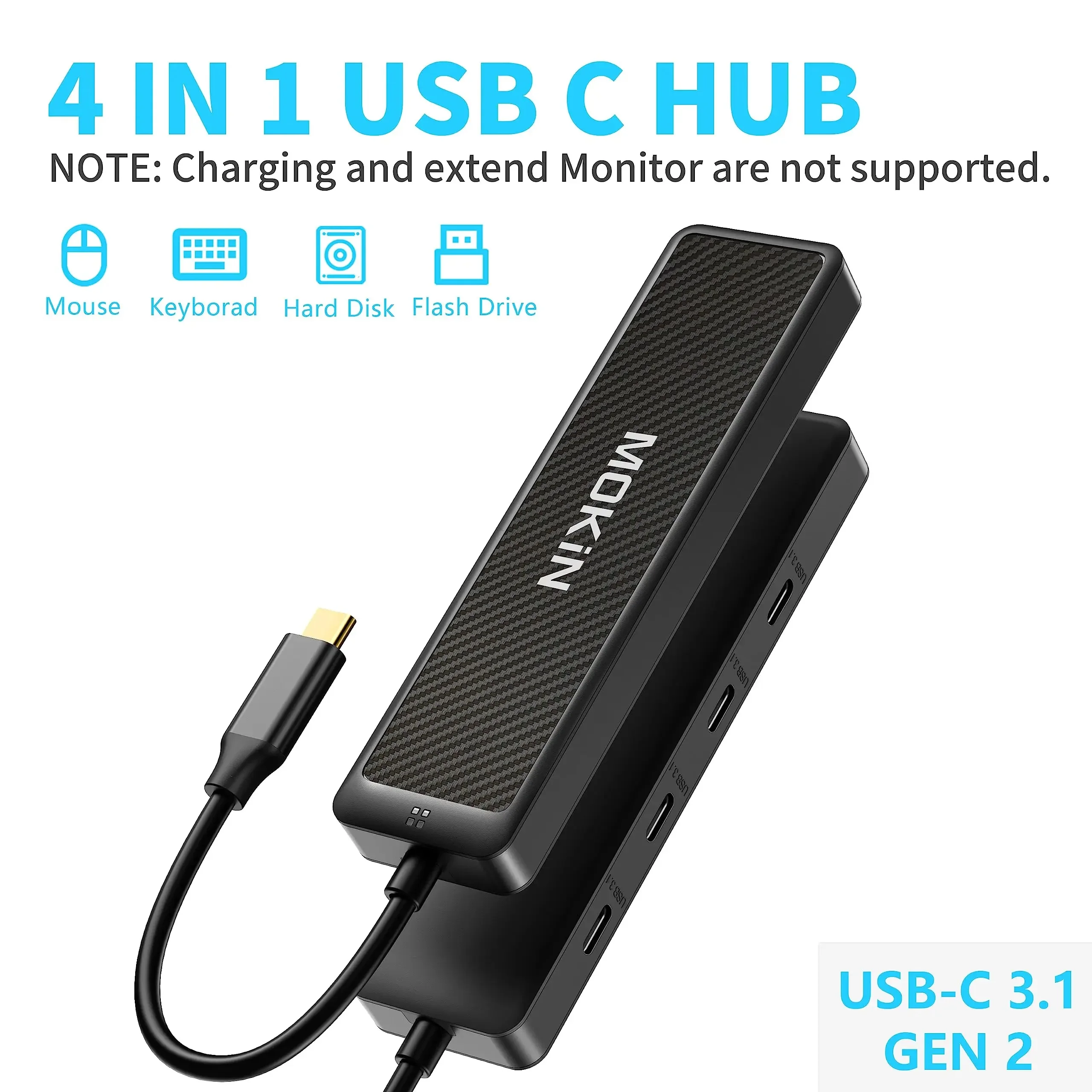 MOKiN 4 Ports 10Gbps USB 3.1 C Splitter USB C Hub USB Expander Multiport Adapter for MacBook Pro/Air iPad Laptop PC accessories