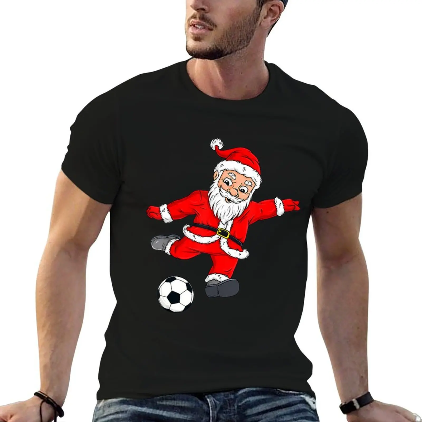

Christmas Santa Claus Soccer Ball Boys Girls Kids Xmas T-Shirt man t shirt heavy cotton t shirt custom print T-Shirt