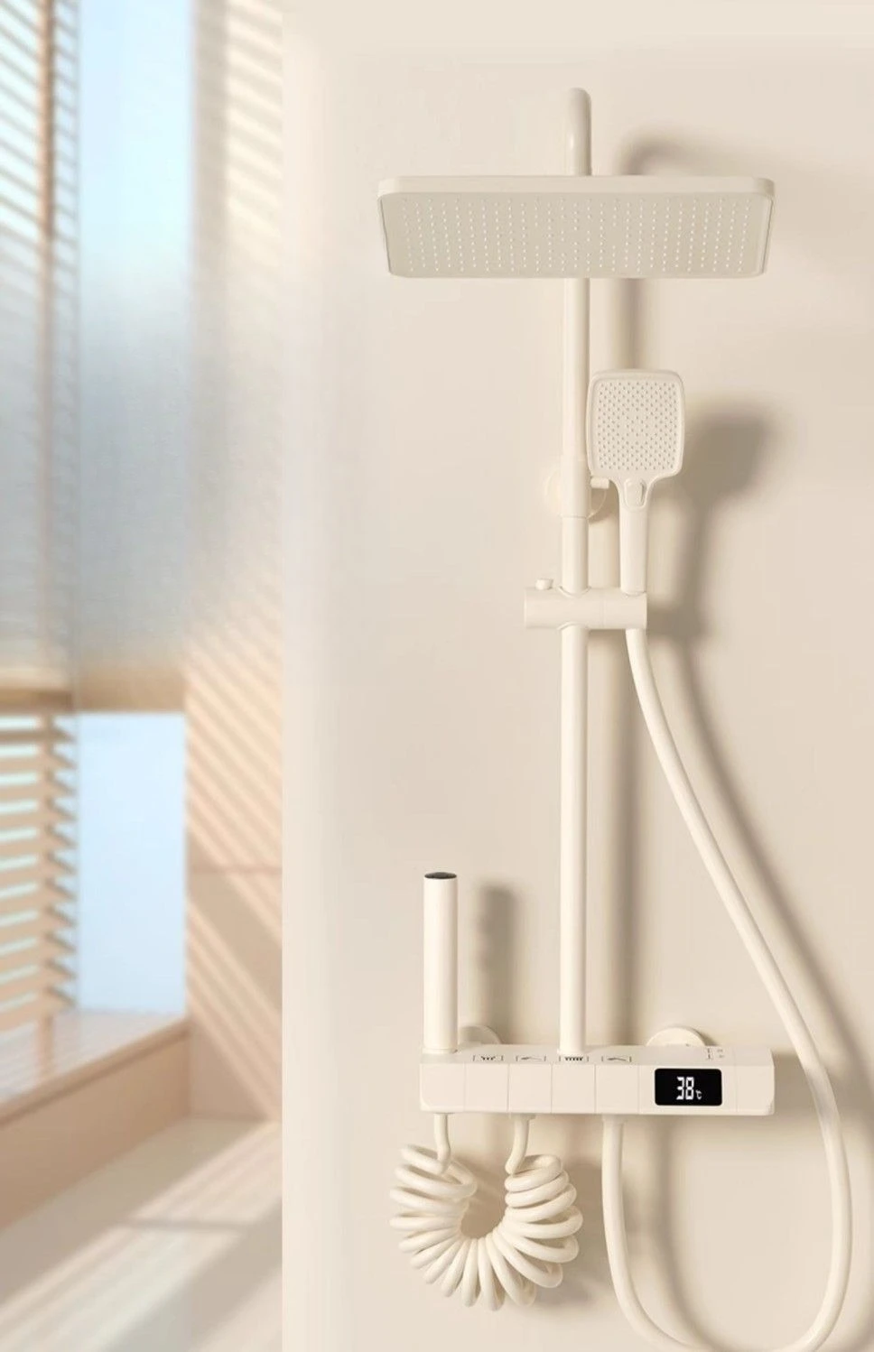 

Shower set, cream white, bathroom household, piano thermostatic digital display, pressurized nozzle.