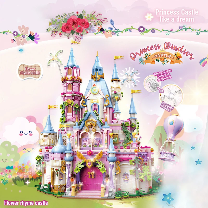 Dream Castle House Buildings Sets LED Princess Castle Modular Buildings Blocks 3D Desktop Decoration Gift for Adults Girl Kids