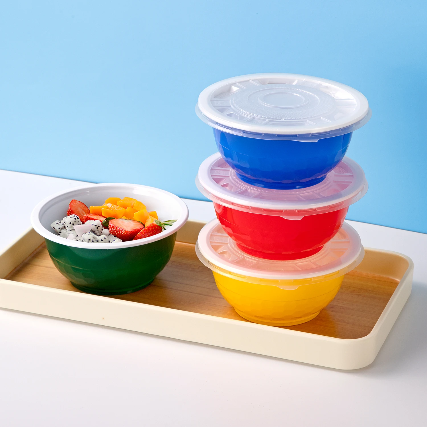 Ciotole di plastica usa e getta da 50 pezzi 4 ciotole da calcio colorate ciotole da dessert circolari colorate, ciotole per snack per feste scoperte