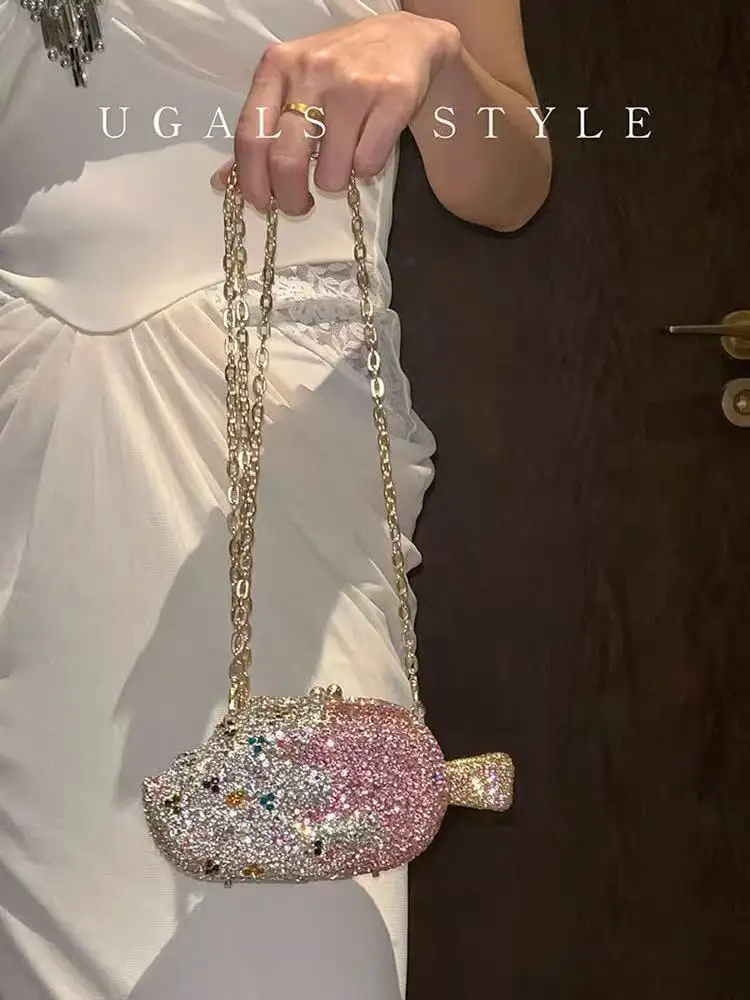 Ice Cream Shaped Clutch Purse Wedding Party Banquet Bag Glitter Rhinestones Diamond Evening Bag Women Crystal Cute Handbag view 3