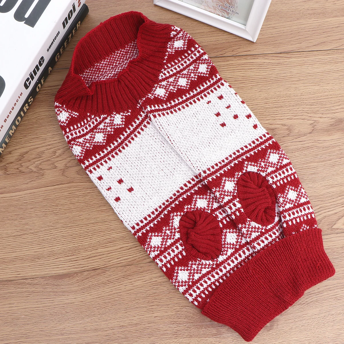 

Pet Dog Christmas Turtleneck Warm Sweater Red Size L Knitted Costume for Winter Photos and Festivals Pet Turtleneck Warm Sweater
