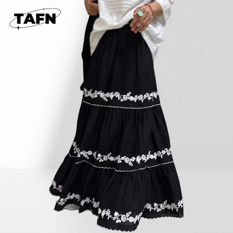 

Boho Midi Skirt for Women High Waist Casual Flowy Style Vintage A-Line Skirt for Women High Waist Pleated Midi Length AH0802