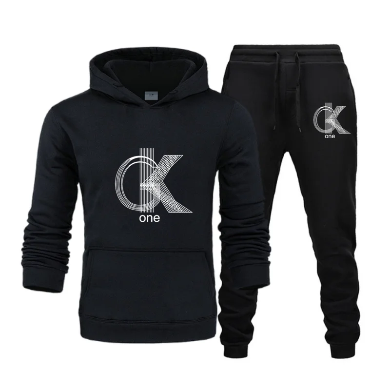CK Plus-size Men Women's Fashion Print Hoodies + Pants Set Casual Tracksuits Plus Size Sports Clothing Set moletom polerones
