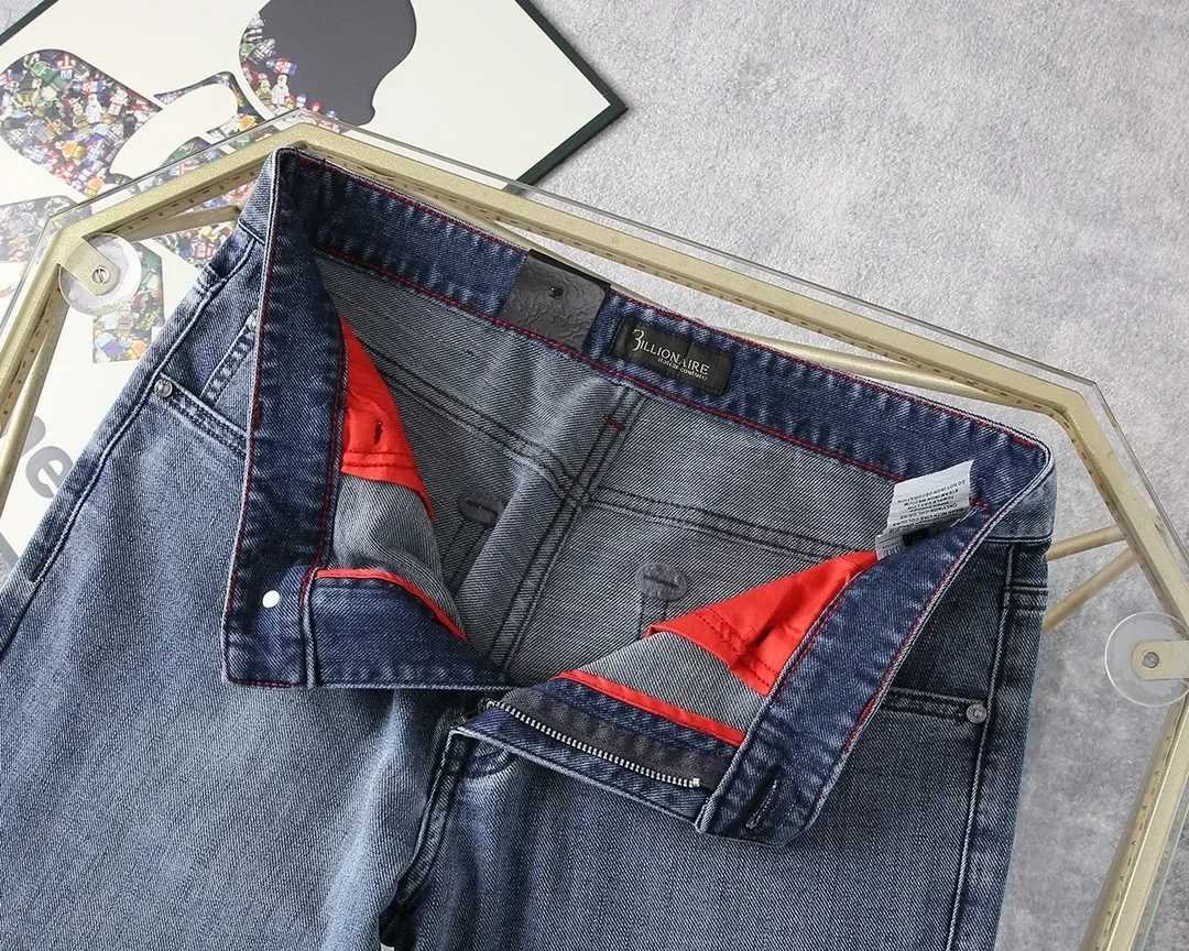 BILLIONAIRE BLSK CPRT Jeans Thin Cotton Men 2025 Spring Summer new Blue embroidery Middle waist casual Big size 30-40 Pants