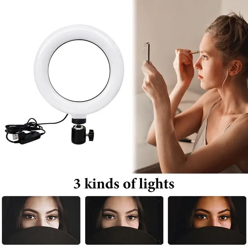 Portable Ring Light Selfie Ring Light USB Selfie Ring Light With Phone Holder Desk Tripod Lighting Modes Remote For IOS &Camera