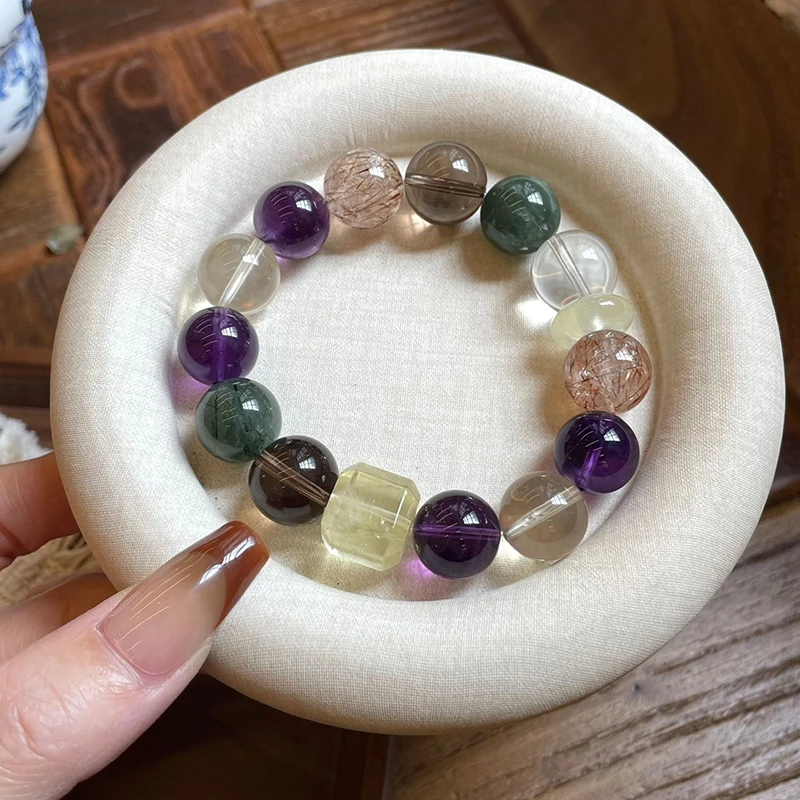 

12mm~14mm Natural Thousand Layer Pattern Ghost Crystal Hand String Purple Crystal White Crystal Multi Treasure Style