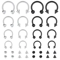 4Pcs/32pcs 16G Septum Nose Rings Stainless Steel Hoop Horseshoe Piercing Jewelry Tragus Cartilage Earrings for Women Men 6-12mm