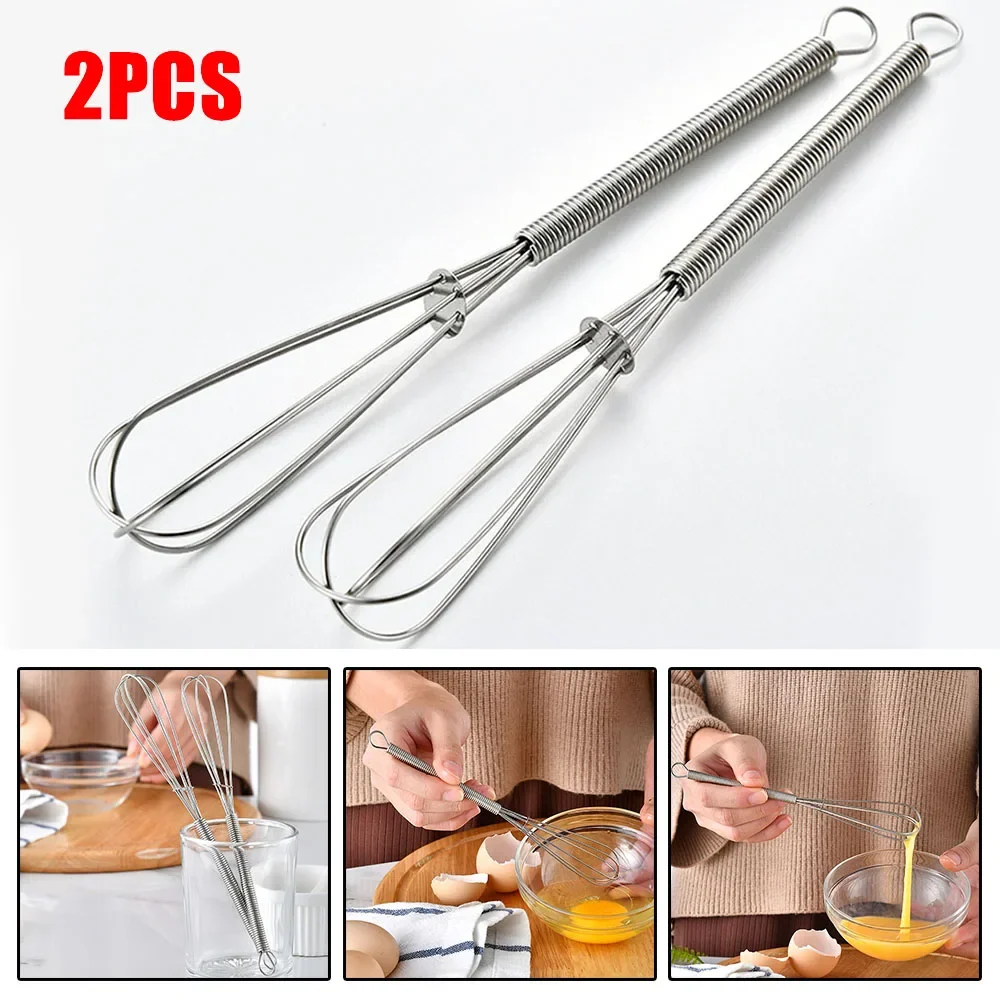 2PCS Whip Whisks Set Mini Small Stainless Steel Balloon Wire Whisk Kitchen Baking Tools Hand Mixer Self Turning Egg Stirrer