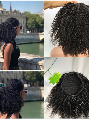 Eseewigs Afro Kinky Curly Human Hair Ponytail 4B 4C