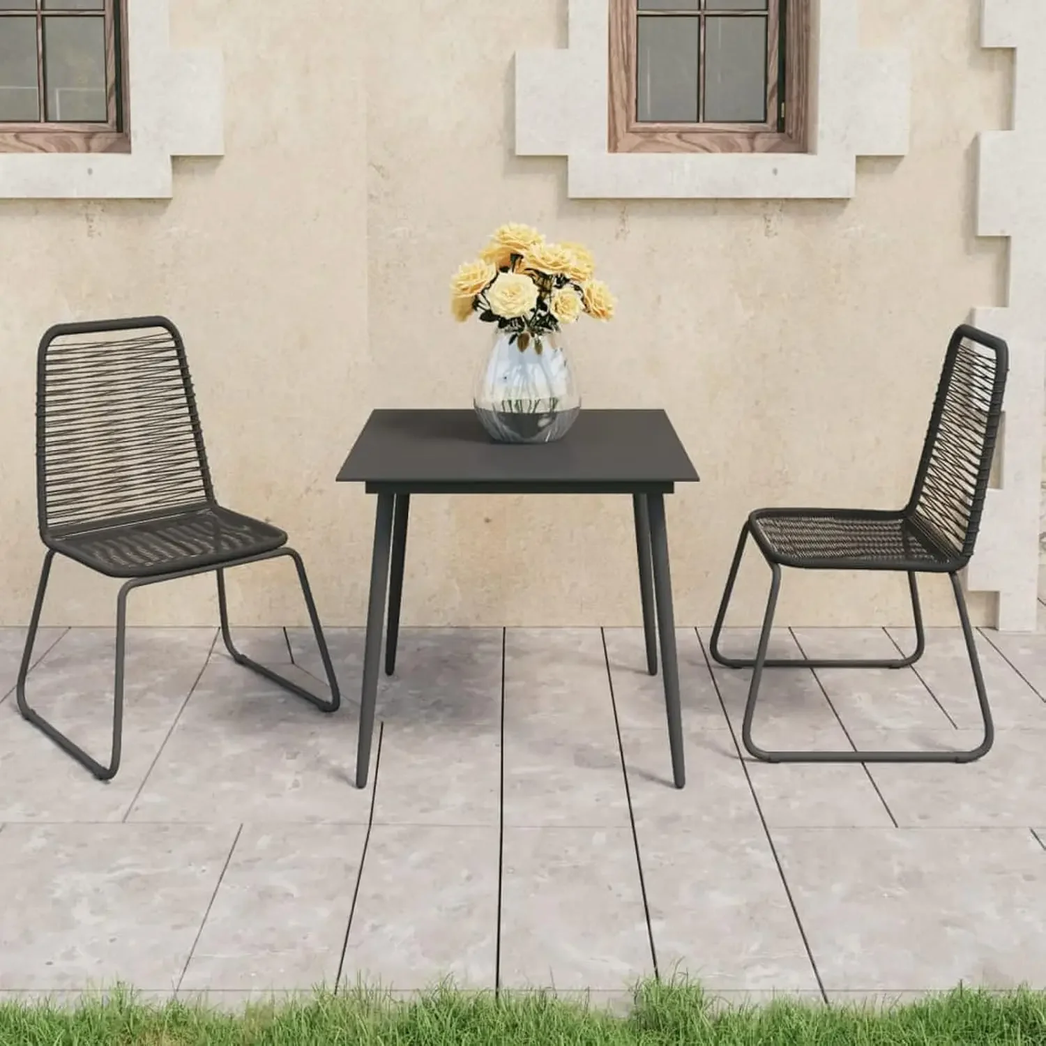 #3 Piece Patio Dining Set Chair & Table Outdoor Furniture for Garden Yard Poolside PVC Rattan Black, Customized