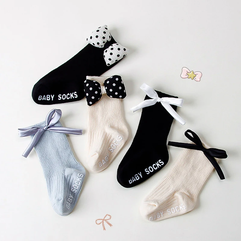 Cotton Bow Baby Socks 0-2Y Children Autumn Knee High Long Sox Newborn Tube Hose Toddler Floor Socks Stockings Kids Accessories
