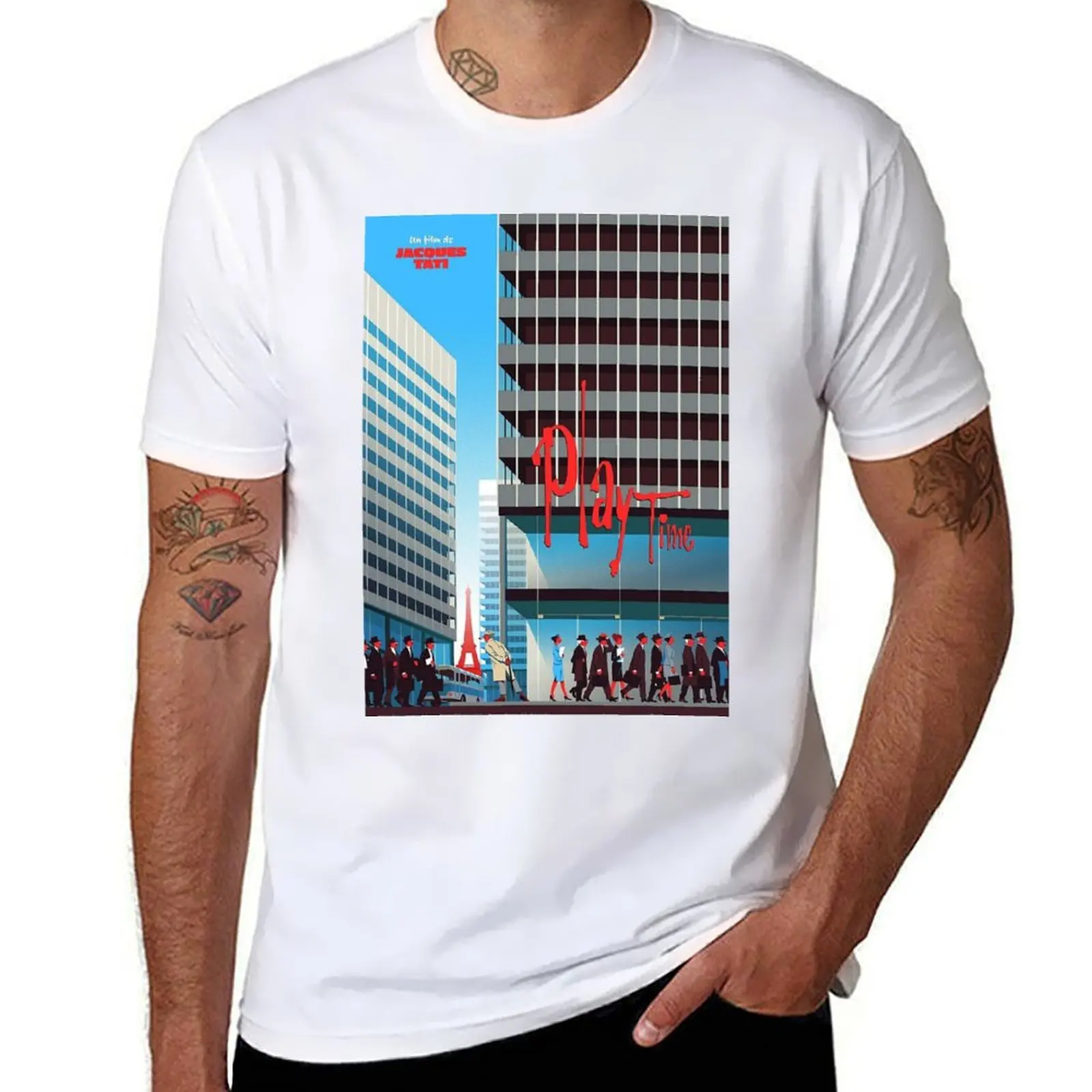 

Playtime Jacques Tati vintage Poster T-Shirt black cotton t-shirt plain for man package mens graphic t shirts T-Shirt