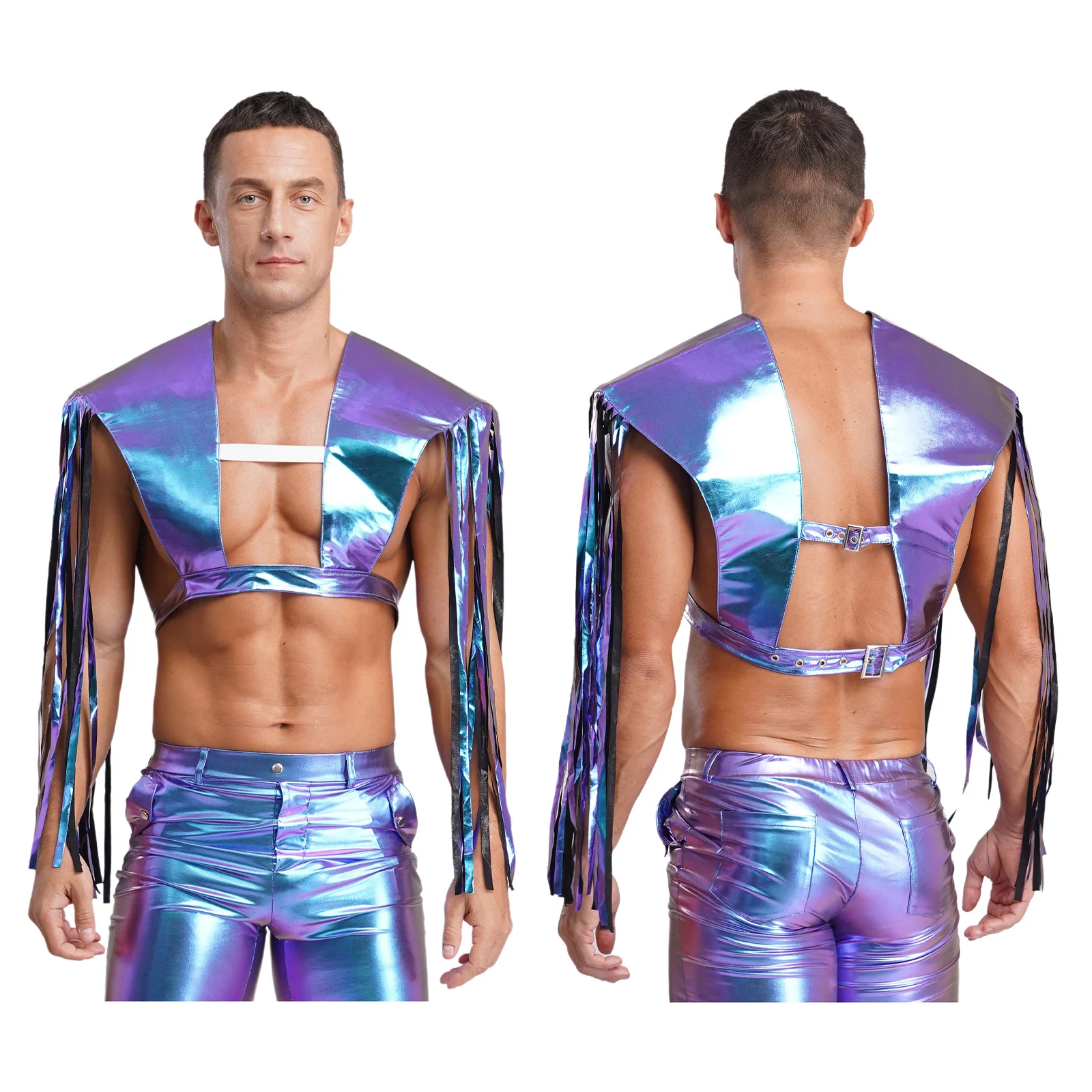 

Adult Men Women Metallic Shiny Shoulder Shrugs Tassel Fringe Adjustable Armor Shawls Halloween Cosplay Masquerade Party Costumes