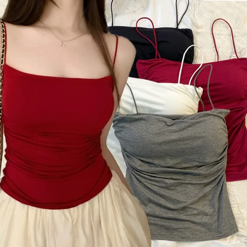 Summer Sleeveless Top Women Girls Sexy Comfortable Solid Color Underwear Breathable Cotton Thin Straps Top Fashion Accessories