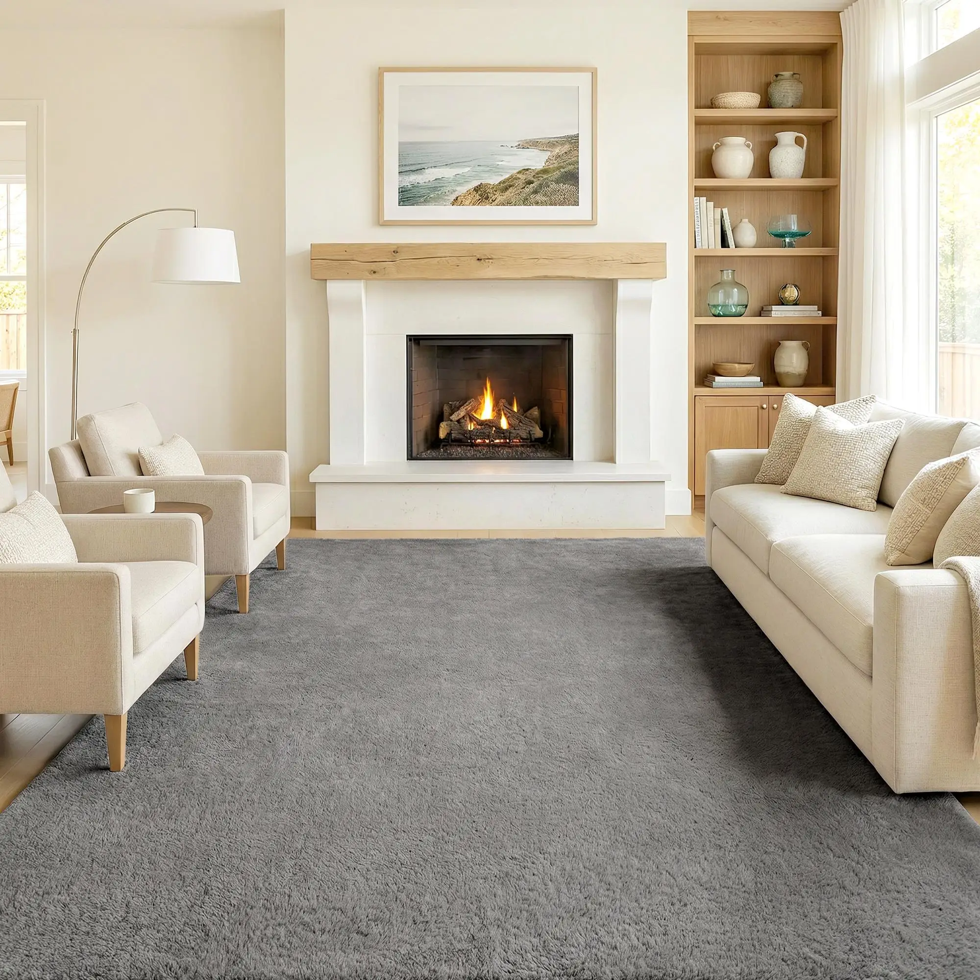 Tapis Gris Altfledder 230x160x2,5 cm lavable, doux, à poils courts, moderne, pour salon, chambre à coucher