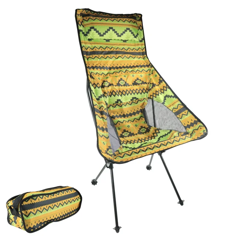 Ultra-light Portable Folding Chair Garden Chair Ethnic Style with Storage Bag Pillow Aluminum Bracket Outdoor Fishing