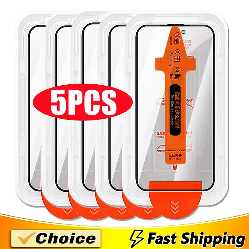 5Pcs Oleophobic Coating Dust Free Easy Installation Screen Protector For iPhone 17 16 15 14 11 12 13 Pro Max XR X XS MAX 8 Plus