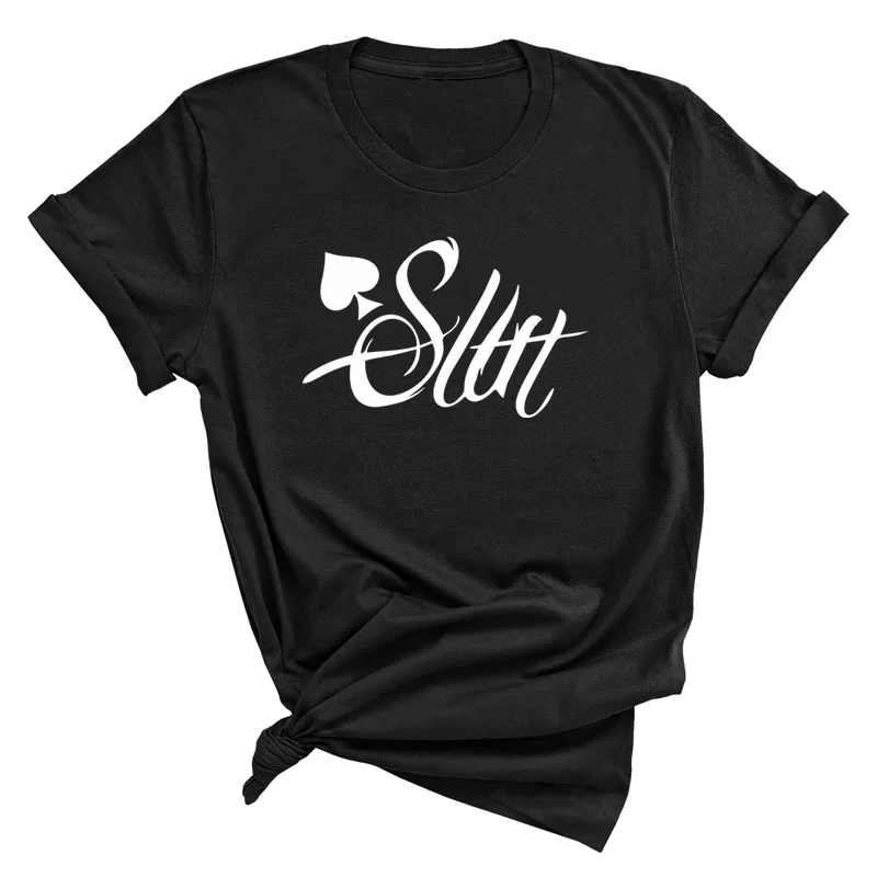 New Girl\'s Sexy Tshirt Fashion Queen of Spades Print T-Shirt Summer Women Girl\'s Shirts Top Tee Plus Size Casual Top