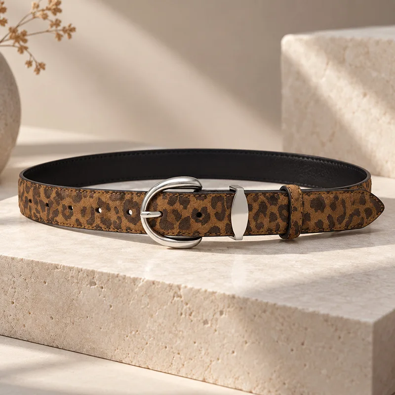 Women's Fashion Leopard Print Belt, Clothing Accessory, Vintage Pin Buckle Strap, Versatile Waist Belt for Jeans and Dresses