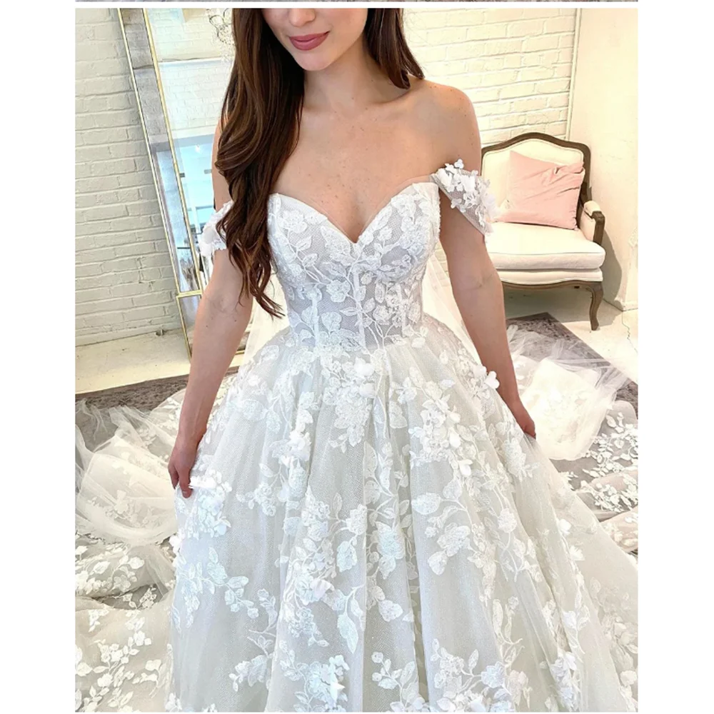 2024 New Arrival Luxury White Elegant Sweetheart Romantic Wedding Dress Exquisite Floral Tulle Floor Length Vestidos De Novia