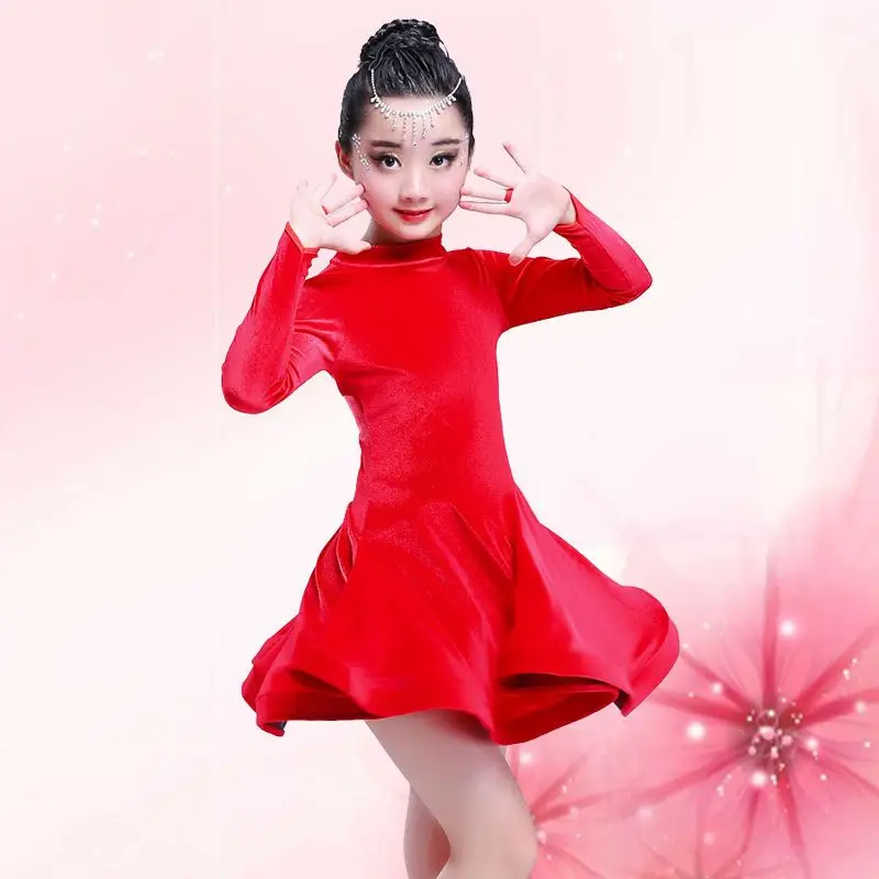 Children's Latin dance costumes, children's long sleeved competition costumes, new dance performance costumes for women