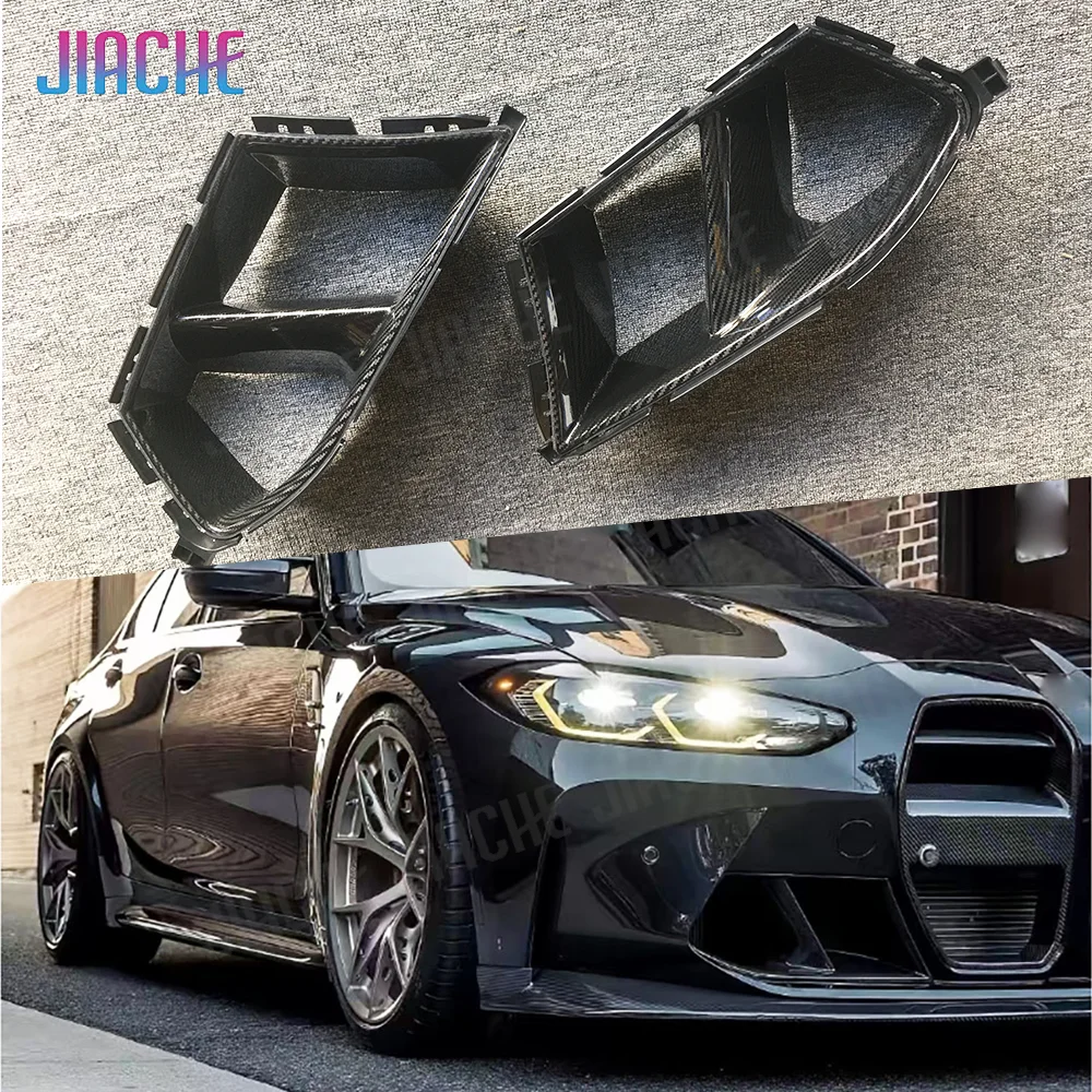 

JIACHE Dry Carbon Fiber Front Bumper Air Vent Cover Trim For BMW 3 Series 4 Series G80 G82 G83 M3 M4 2021+ Foglamp Mesh Grill