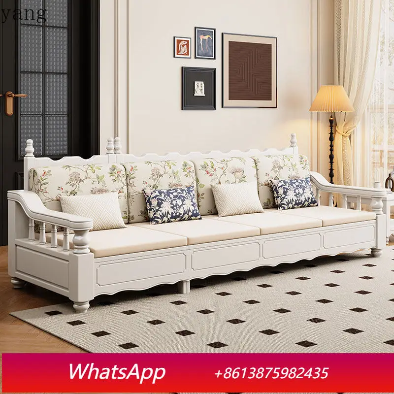 

LTT American white solid wood sofa combination cream style living room small apartment inline corner sofa