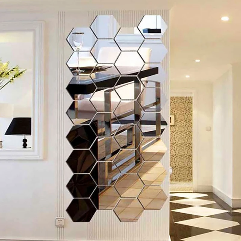 Hexagon Mirror Wall Stickers DIY Art Wall Decoration Living Room Beadroom Bathroom Home Decor Acrylic Adesivo De Parede