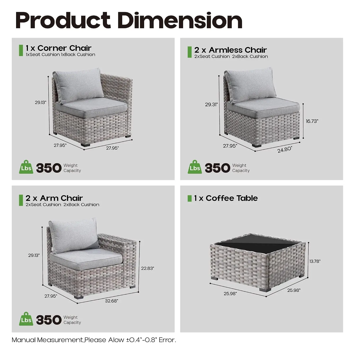6 Pieces Patio Conversation Set Outdoor Furniture Modular Sofa With Coffee Table Rattan Wicker Sectional For Backyard,Customized