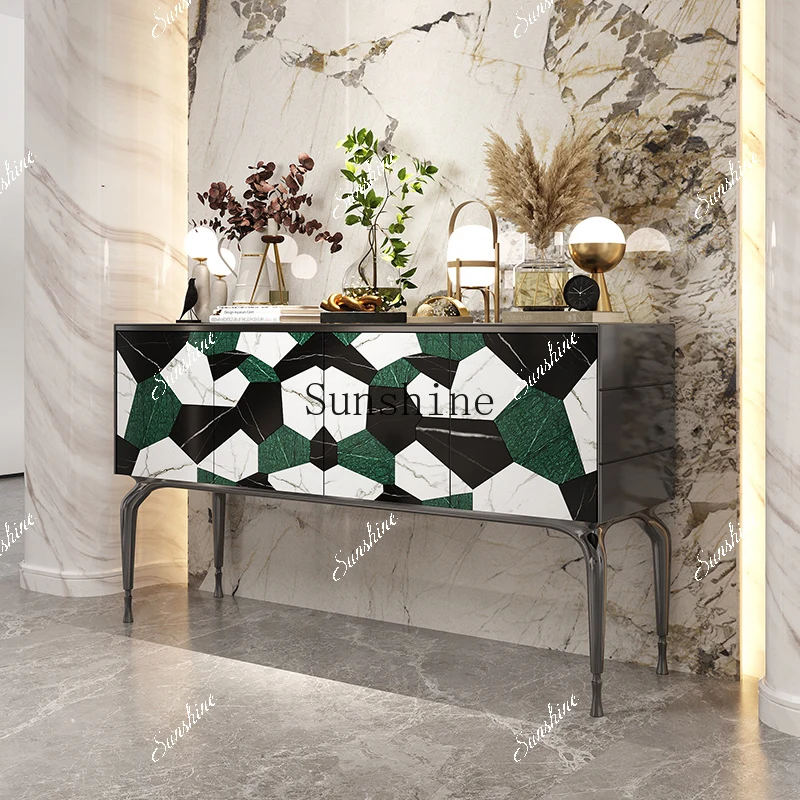 Italian light luxury entrance/natural parquet marble living room against the wall dining side cabinet  FT