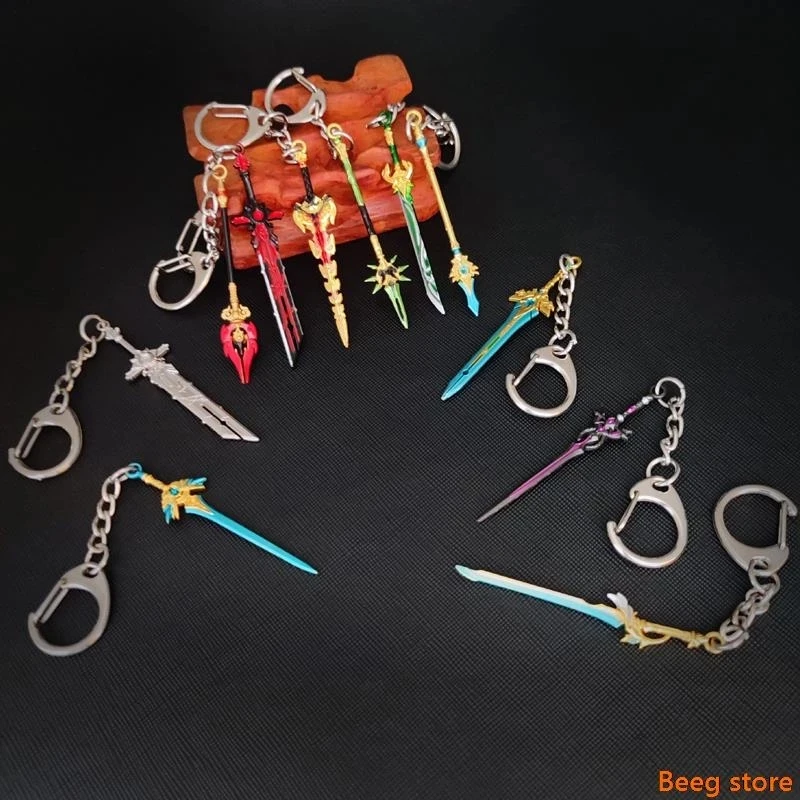 21pcs Genshin Impact Sword Keychains Character Zhongli Venti Weapon Metal Keychain Skyward Blade Key Rings Gifts Collections