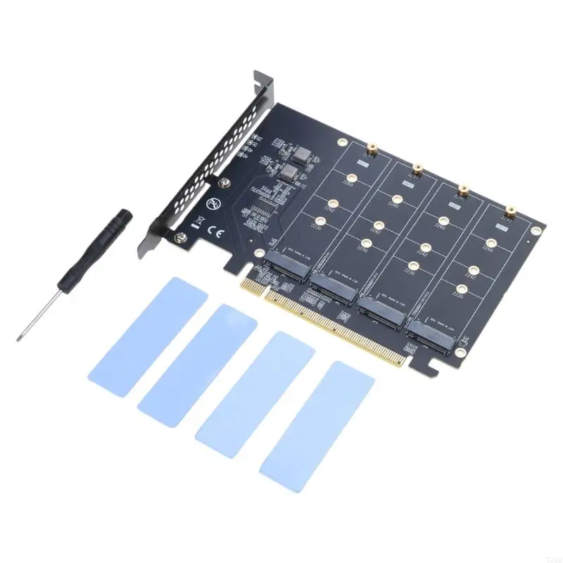 T3EE Advanced PCIe X16 to 4x M.2 NVMe Adapter Expansion Card for Four 2280 SSDs