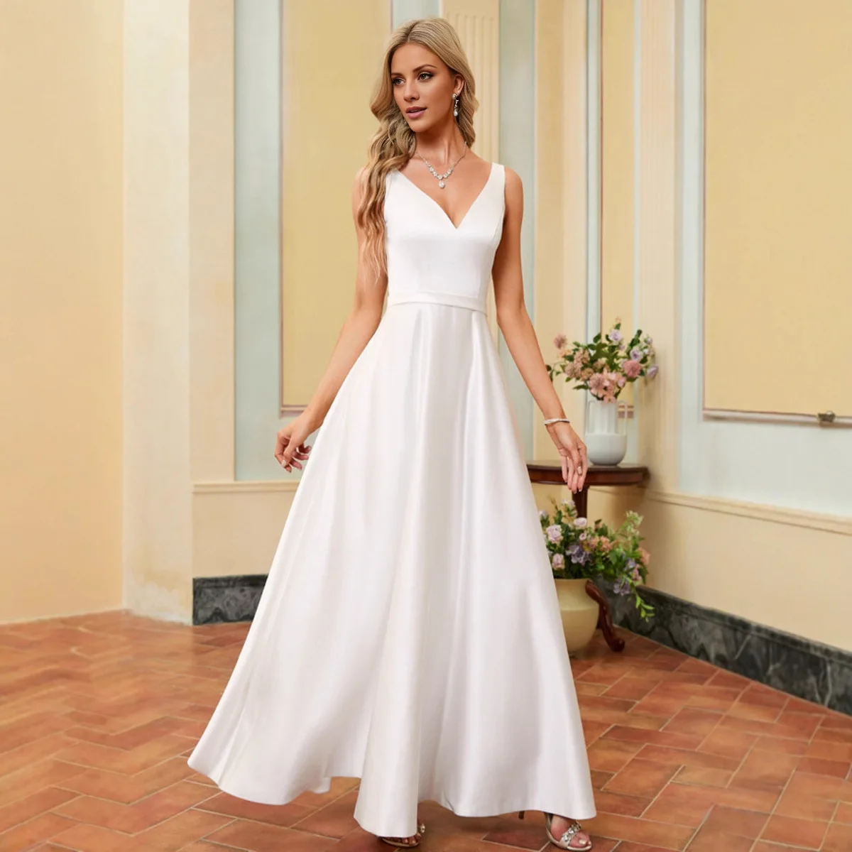 

2026 New White V-Neck Backless Long Evening Dress Travel Photography Light Wedding Dress Elegant Female Fashionable Gown