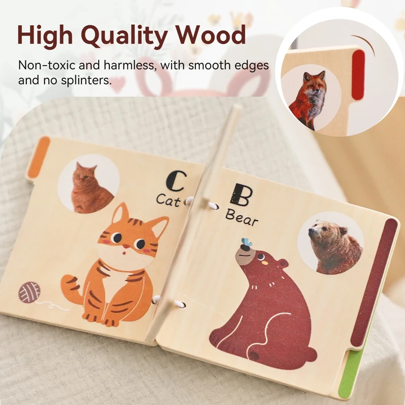 Kids Montessori Toy Baby Animal Wooden Books Toys 0-12Month Baby Educational Activity Sensory Cognitive Block Book Game Toy Gift