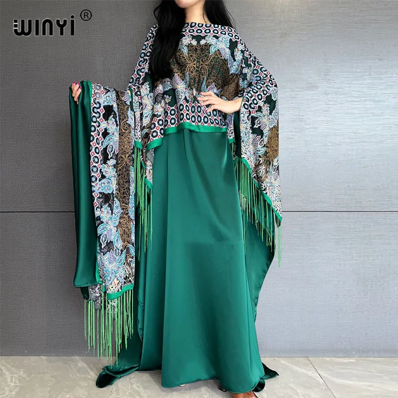 WINYI new High quality comfortable dress with scarf Muslim Women Hijab Dress fashion Abaya Full Cover Ramadan Gown tassel kaftan