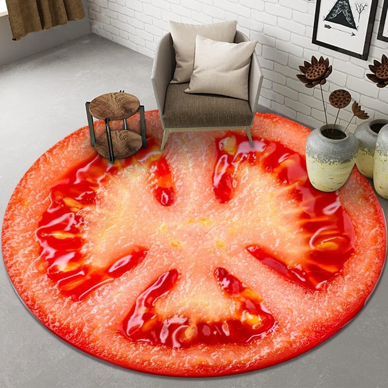 Round Living Room Rug Fruit Orange Lemon  Bedroom Kitchen Entrance Door Mat Home Decor  Moda