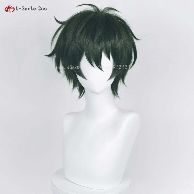 Game ES Mika Kagehira Cosplay Wig Dark Green 30cm Kagehira Mika Anime Wigs Heat Resistant Synthetic Hair Halloween + Wig Cap