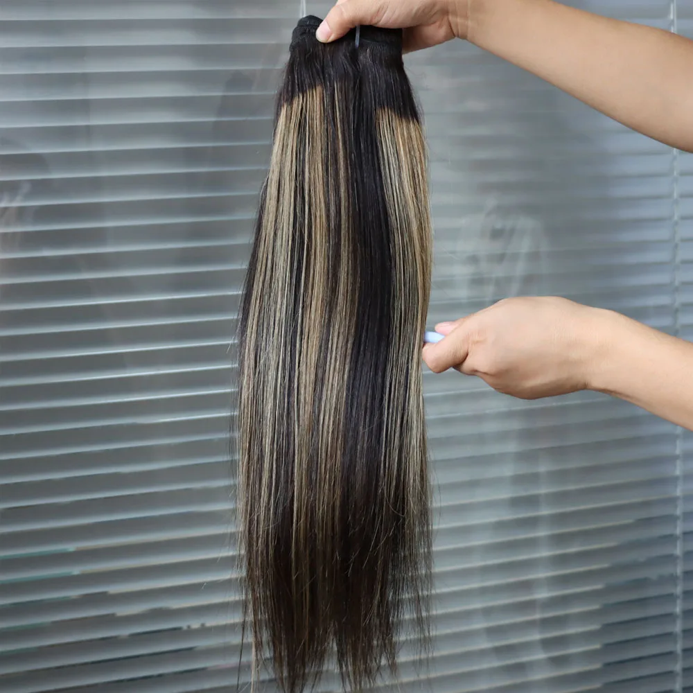 100% Human Hair Virgin Brazilian Extensions Bundle Piano Highlight 1B #27 Grey Straight Hair Weft Weaving Double Weft Wholesale