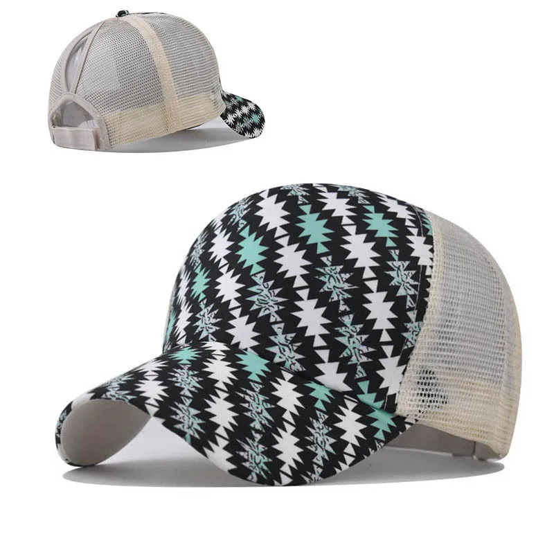 

Printed Back Opening Hat For Women Cap Diamond Shaped Ponytail Baseball Cap