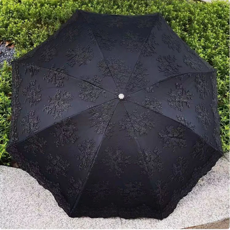 

2 3 Fold Luxury Women Lace Umbrella Sunny Rainy Sunshade Sunscreen Sun Protection Parasol Portable Windproof Travel Outdoor