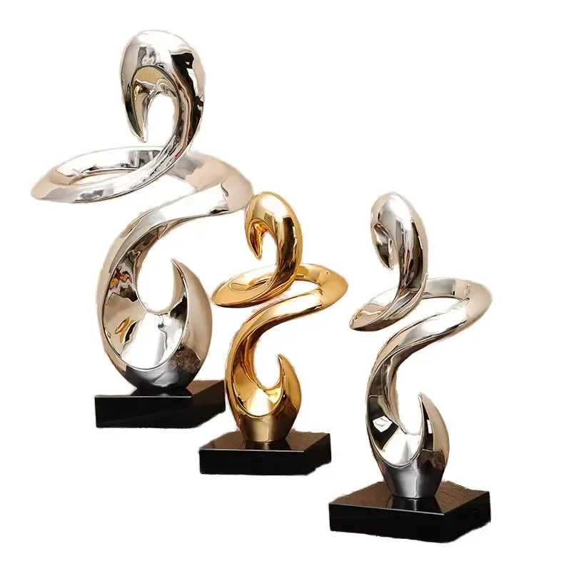 Modern Electroplated Abstract Sculpture Decorative Ornament for Home Living Room Office Interior Decoration