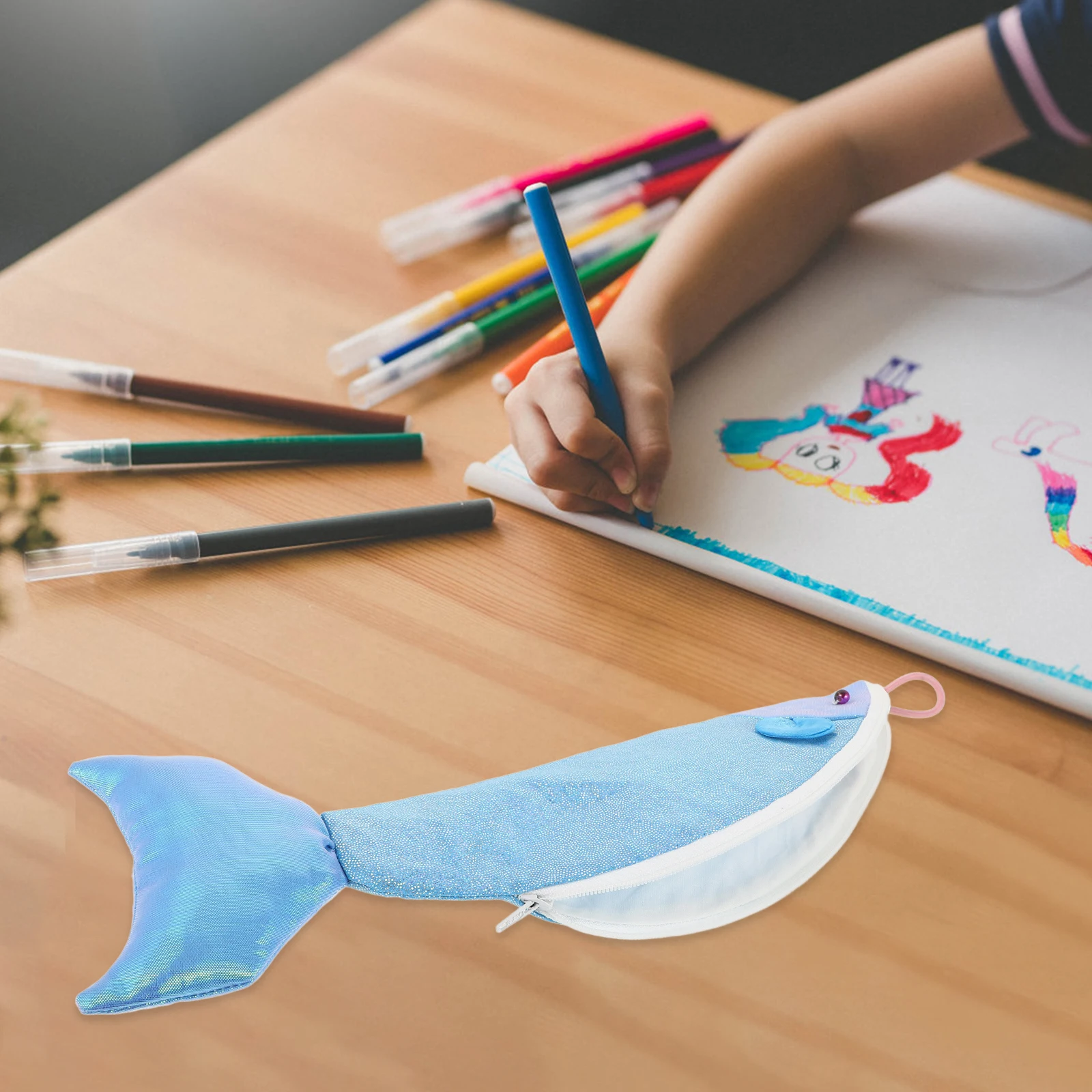 

Fabric Pencil Bag Blue Color Lightweight Durable Large Capacity Pen Pouch Stationery Storage Travel Sketching Art Supplies