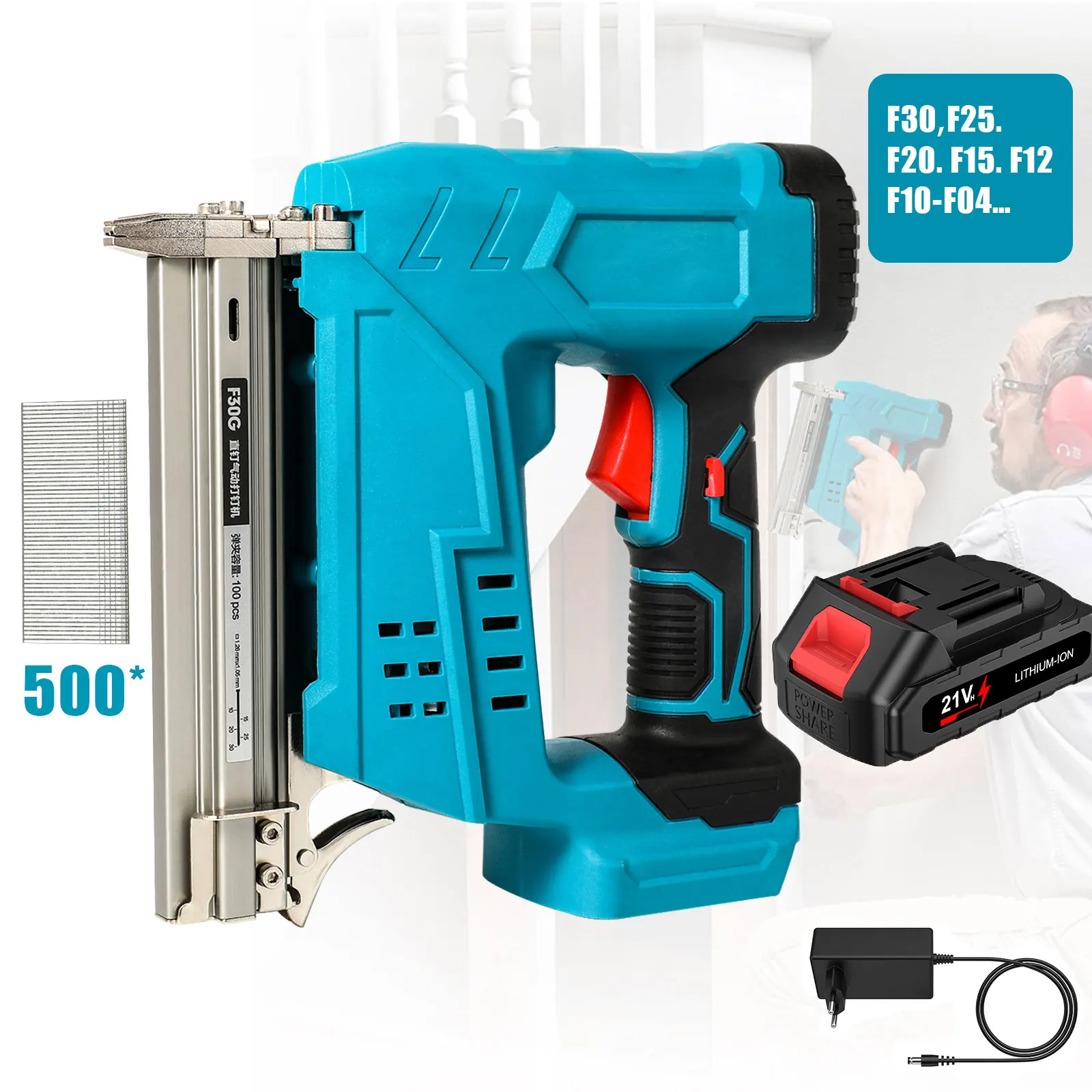 Pistola de Clavos Eléctrica sin Escobillas F30, Engrapadora Inalámbrica de Grapas Rectas, Herramienta de Fijación que Ahorra Esfuerzo para Bricolaje en el Hogar con Batería Makita