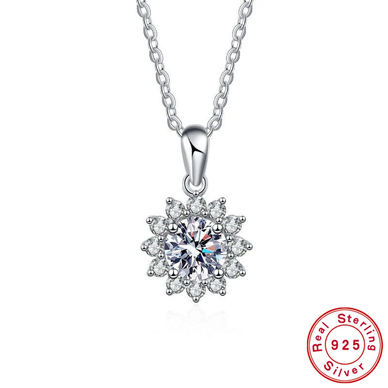 

1-3CT Sunflower Moissanite Pendant for Women 18K White Gold Plated Silver Diamond Necklace Gift for Wife Mother Her