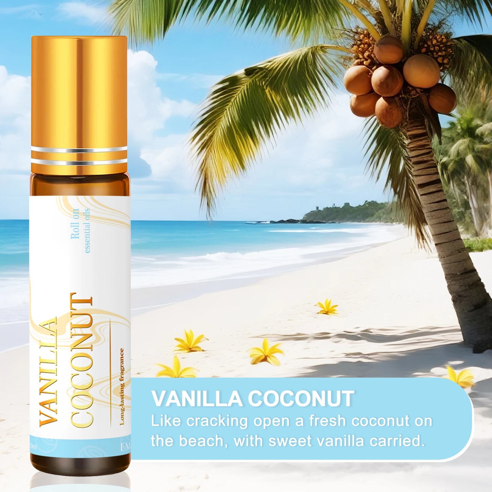 3PC 10ml Profumi di cocco vaniglia Oli essenziali Rullo profumo di fragranza di lusso importato originale mini profumo di marca
