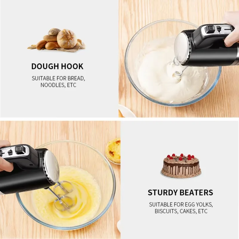 GDOR 5 Speeds Electric Hand Mixer with Whisk Traditional Beaters Snap-On Storage Case Black Handheld Mixer Stainless Steel